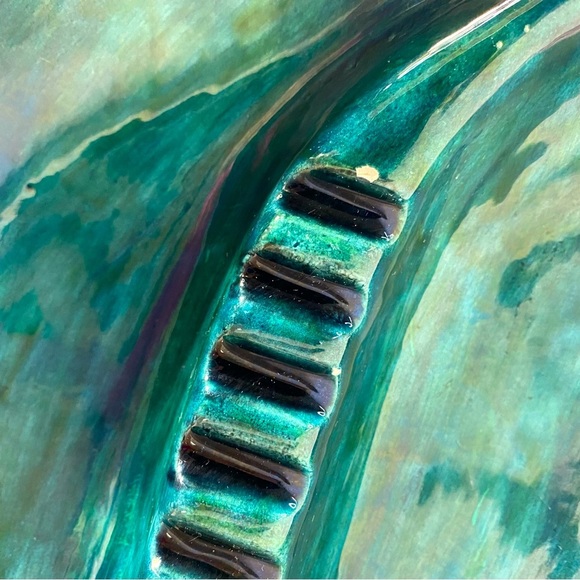 Vintage Handmade Green Black Painted Ceramic Ashtray Trinket Dish Art Decor - Picture 5 of 16